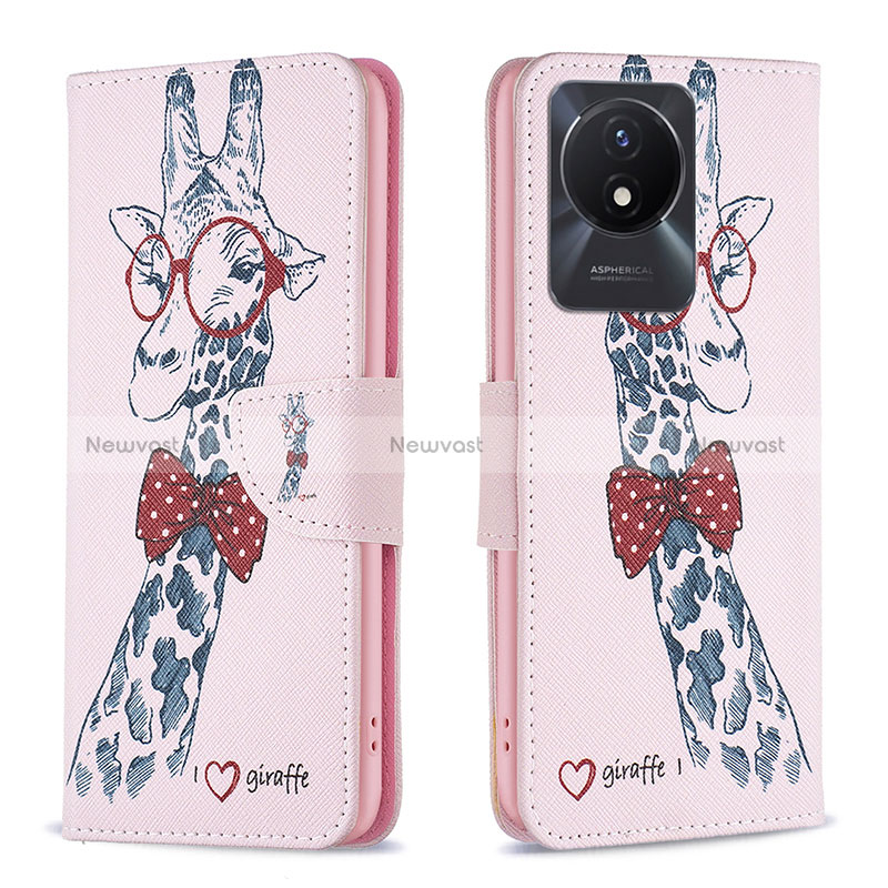 Leather Case Stands Fashionable Pattern Flip Cover Holder B01F for Vivo Y02t