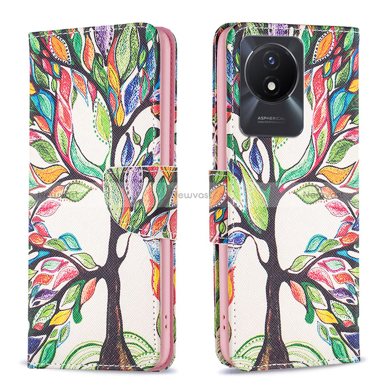 Leather Case Stands Fashionable Pattern Flip Cover Holder B01F for Vivo Y02t