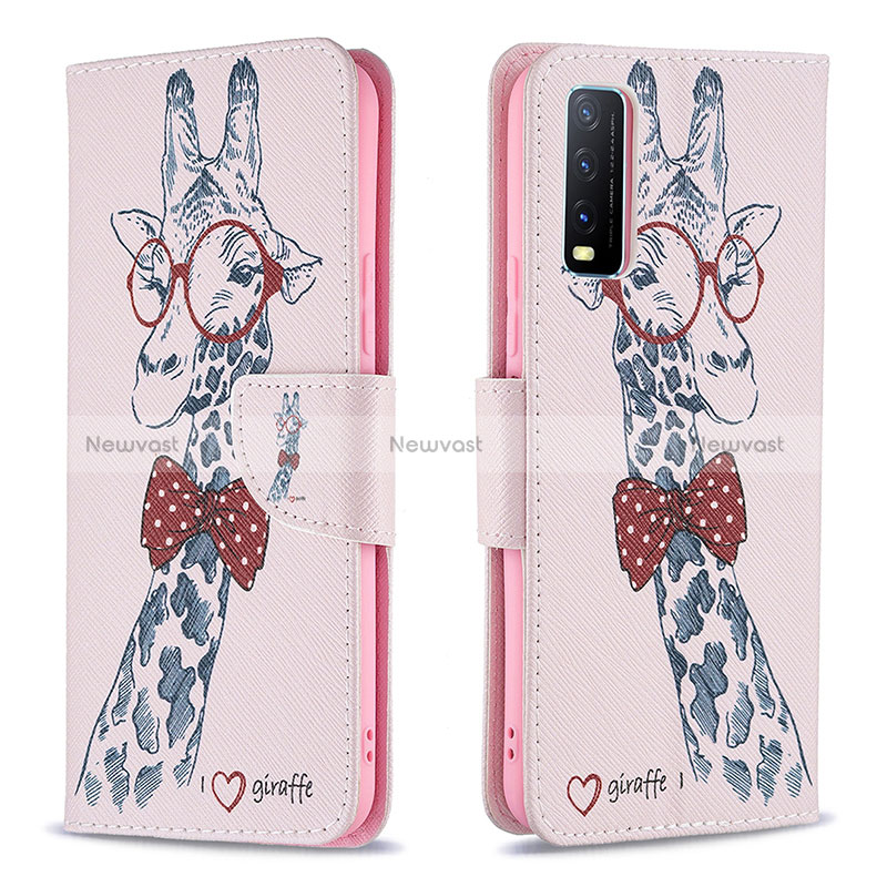 Leather Case Stands Fashionable Pattern Flip Cover Holder B01F for Vivo Y12s (2021)