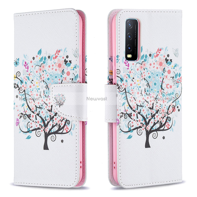 Leather Case Stands Fashionable Pattern Flip Cover Holder B01F for Vivo Y12s (2021)