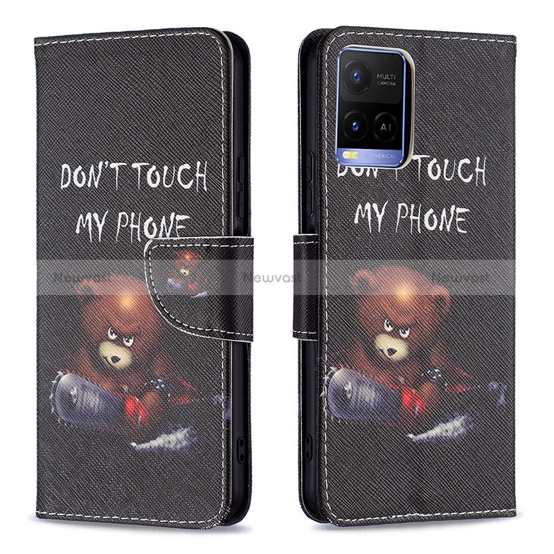 Leather Case Stands Fashionable Pattern Flip Cover Holder B01F for Vivo Y21a