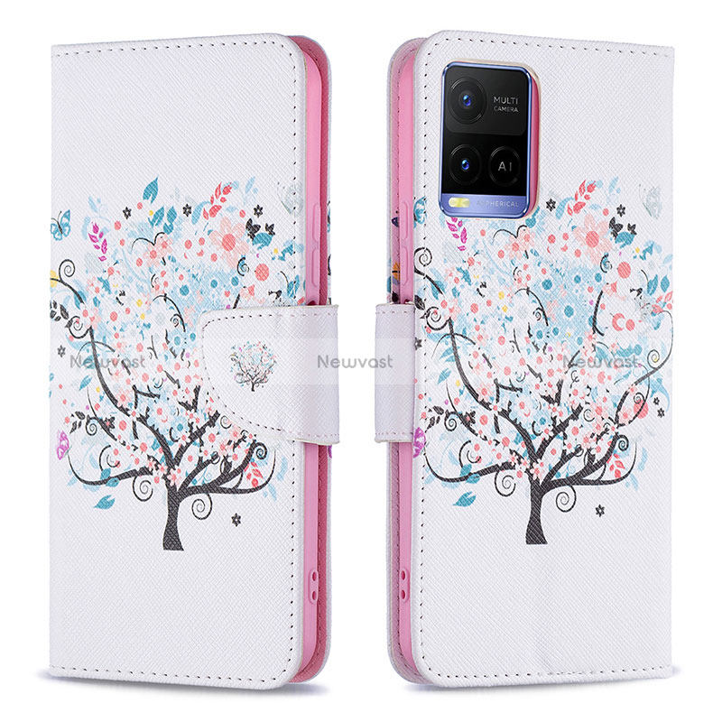 Leather Case Stands Fashionable Pattern Flip Cover Holder B01F for Vivo Y21a