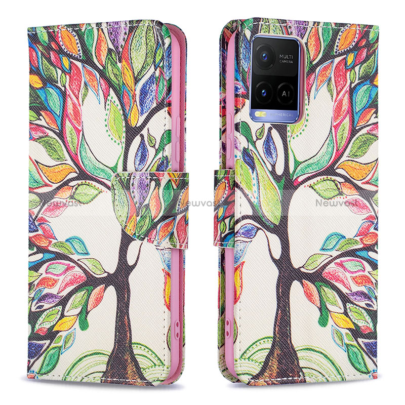 Leather Case Stands Fashionable Pattern Flip Cover Holder B01F for Vivo Y21a