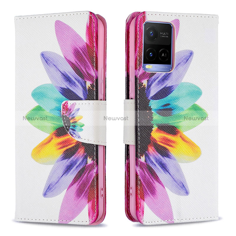 Leather Case Stands Fashionable Pattern Flip Cover Holder B01F for Vivo Y21e