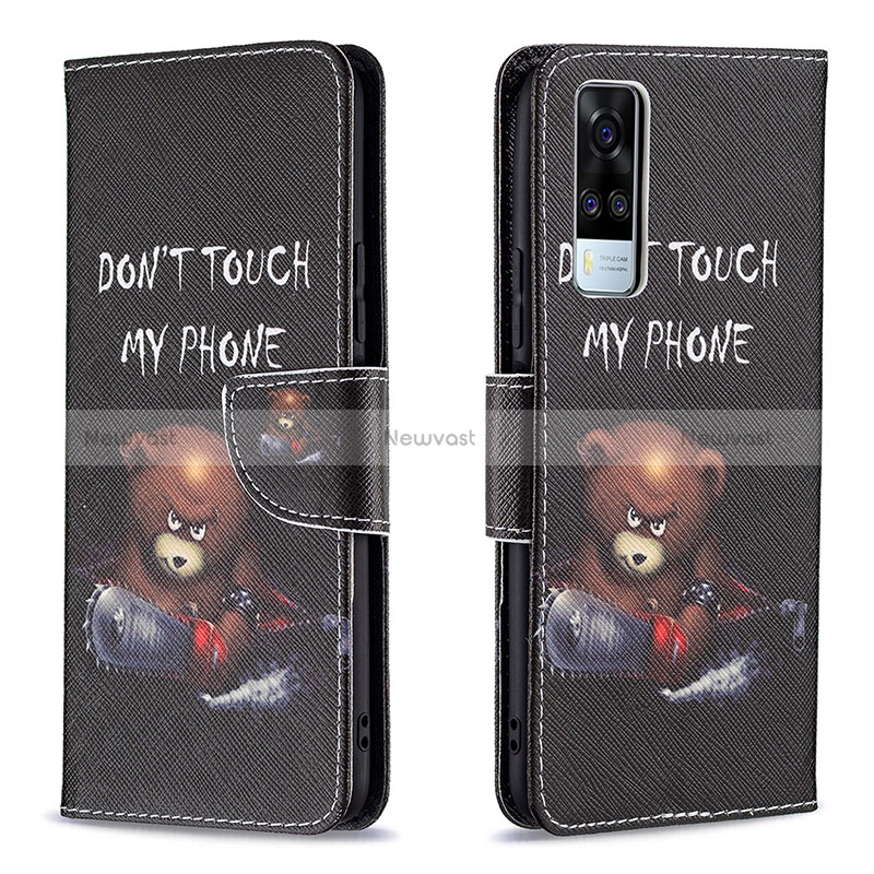 Leather Case Stands Fashionable Pattern Flip Cover Holder B01F for Vivo Y31 (2021) Dark Gray