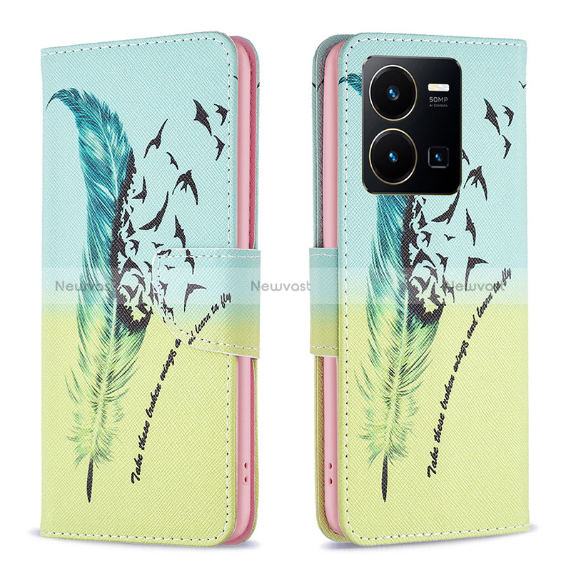 Leather Case Stands Fashionable Pattern Flip Cover Holder B01F for Vivo Y35 4G