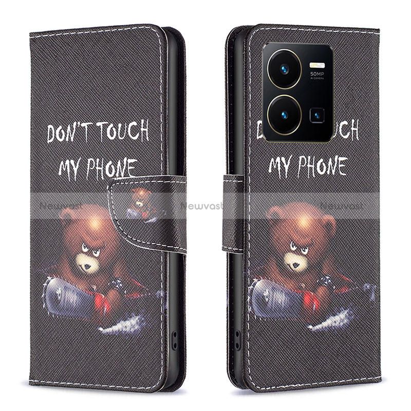 Leather Case Stands Fashionable Pattern Flip Cover Holder B01F for Vivo Y35 4G