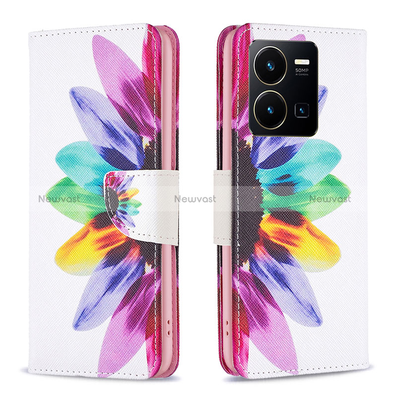 Leather Case Stands Fashionable Pattern Flip Cover Holder B01F for Vivo Y35 4G Mixed