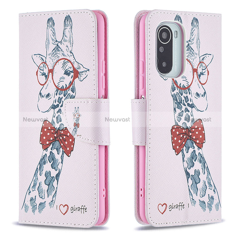 Leather Case Stands Fashionable Pattern Flip Cover Holder B01F for Xiaomi Mi 11i 5G Pink