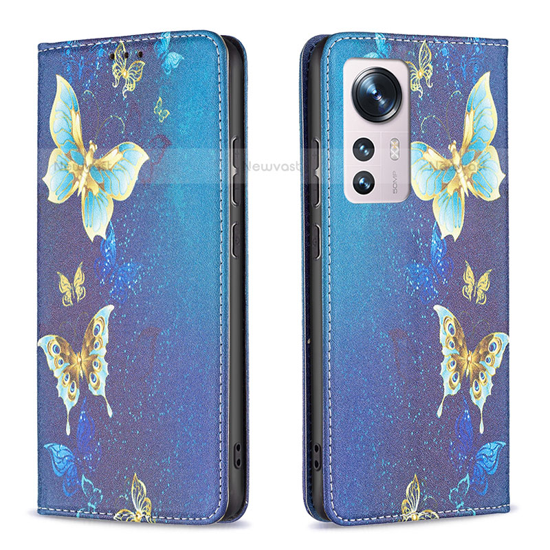 Leather Case Stands Fashionable Pattern Flip Cover Holder B01F for Xiaomi Mi 12 Pro 5G Blue