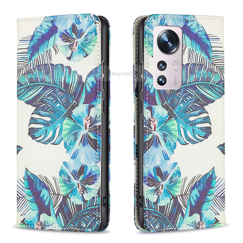 Leather Case Stands Fashionable Pattern Flip Cover Holder B01F for Xiaomi Mi 12S 5G Sky Blue