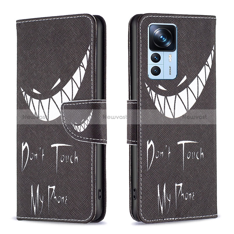 Leather Case Stands Fashionable Pattern Flip Cover Holder B01F for Xiaomi Mi 12T 5G Black