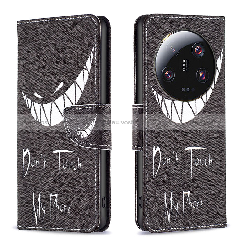 Leather Case Stands Fashionable Pattern Flip Cover Holder B01F for Xiaomi Mi 13 Ultra 5G Black