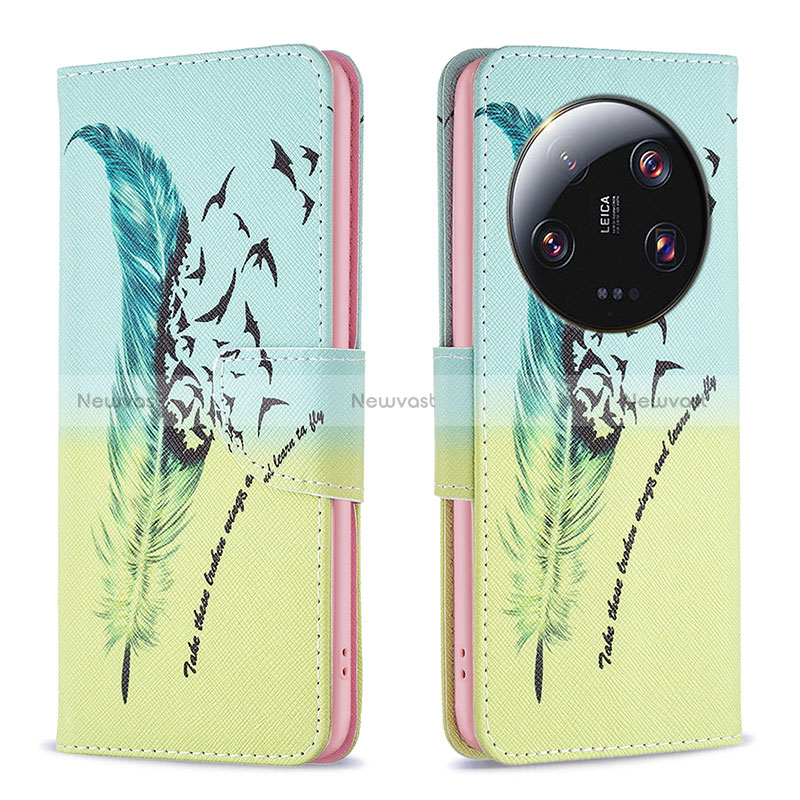 Leather Case Stands Fashionable Pattern Flip Cover Holder B01F for Xiaomi Mi 13 Ultra 5G Matcha Green