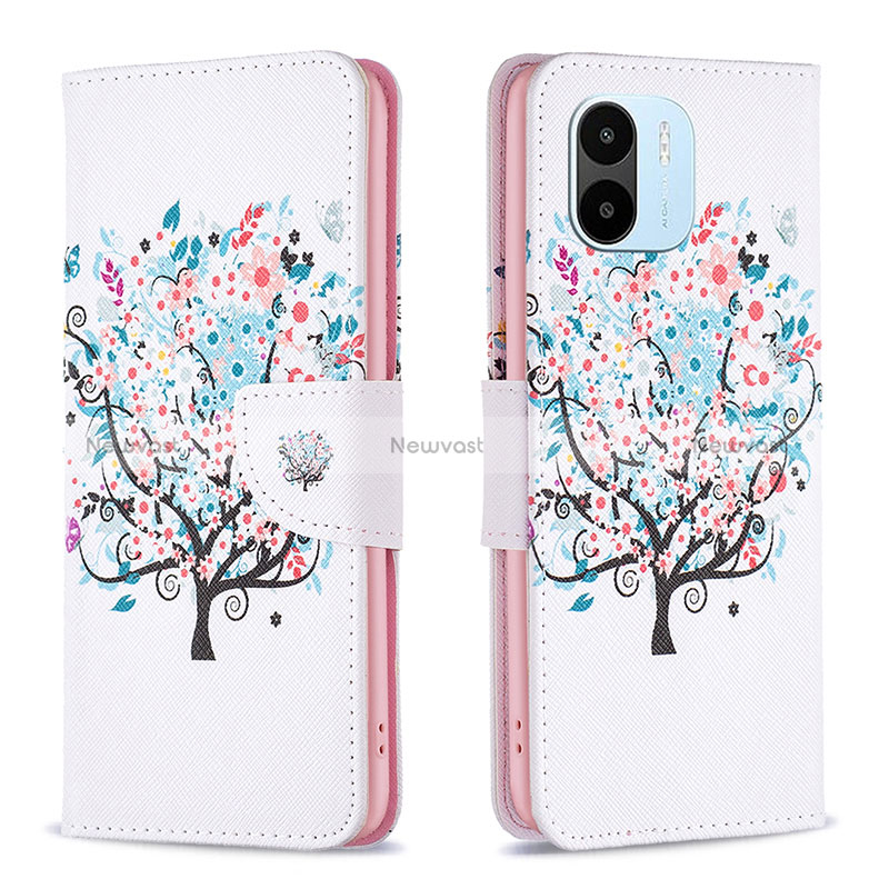 Leather Case Stands Fashionable Pattern Flip Cover Holder B01F for Xiaomi Poco C50 White