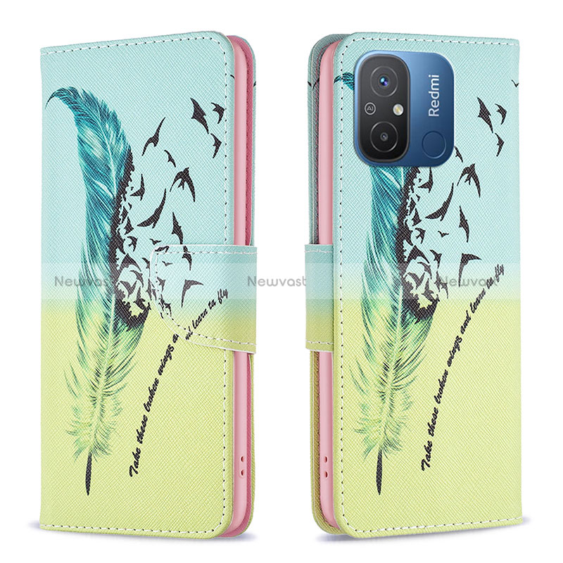 Leather Case Stands Fashionable Pattern Flip Cover Holder B01F for Xiaomi Poco C55 Matcha Green