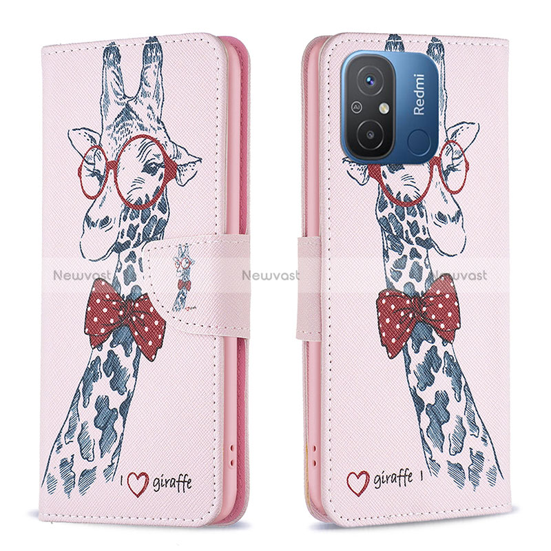 Leather Case Stands Fashionable Pattern Flip Cover Holder B01F for Xiaomi Poco C55 Pink