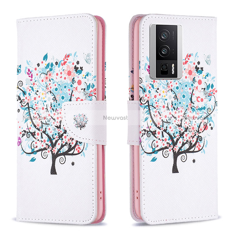 Leather Case Stands Fashionable Pattern Flip Cover Holder B01F for Xiaomi Poco F5 Pro 5G White