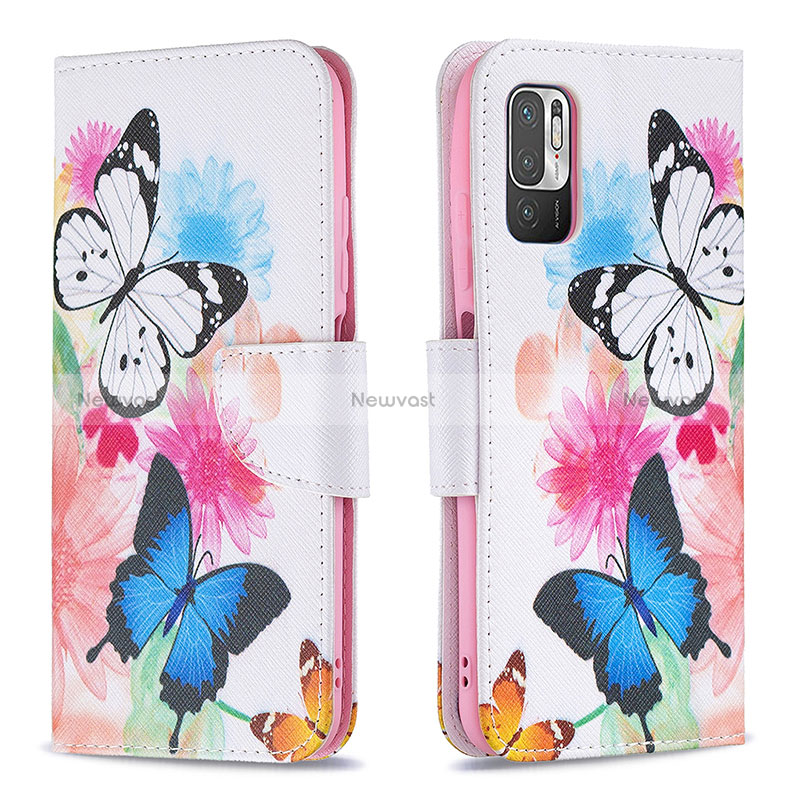 Leather Case Stands Fashionable Pattern Flip Cover Holder B01F for Xiaomi POCO M3 Pro 5G Colorful
