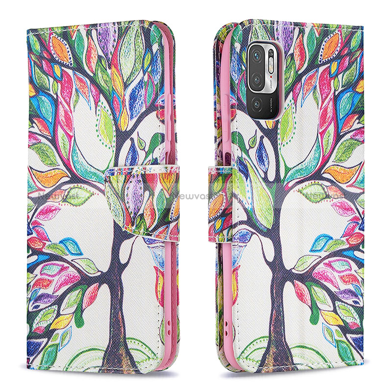 Leather Case Stands Fashionable Pattern Flip Cover Holder B01F for Xiaomi POCO M3 Pro 5G Green
