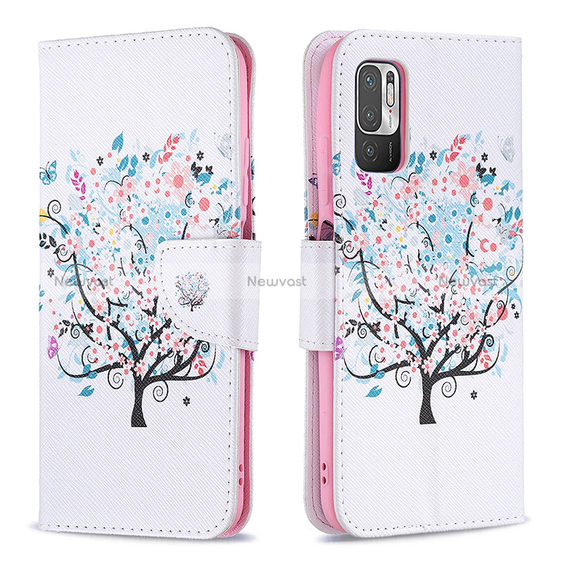 Leather Case Stands Fashionable Pattern Flip Cover Holder B01F for Xiaomi POCO M3 Pro 5G White