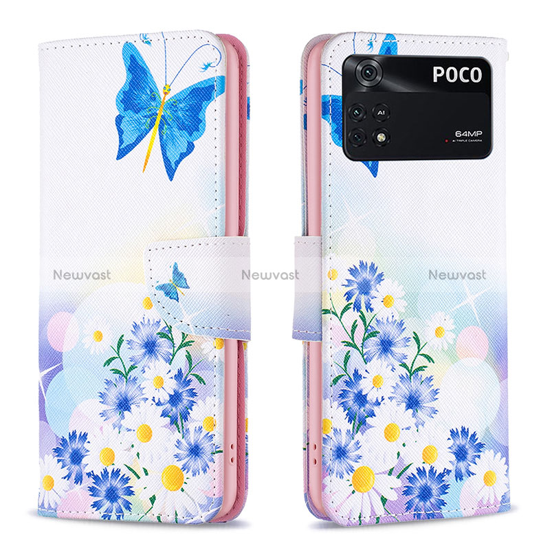 Leather Case Stands Fashionable Pattern Flip Cover Holder B01F for Xiaomi Poco M4 Pro 4G