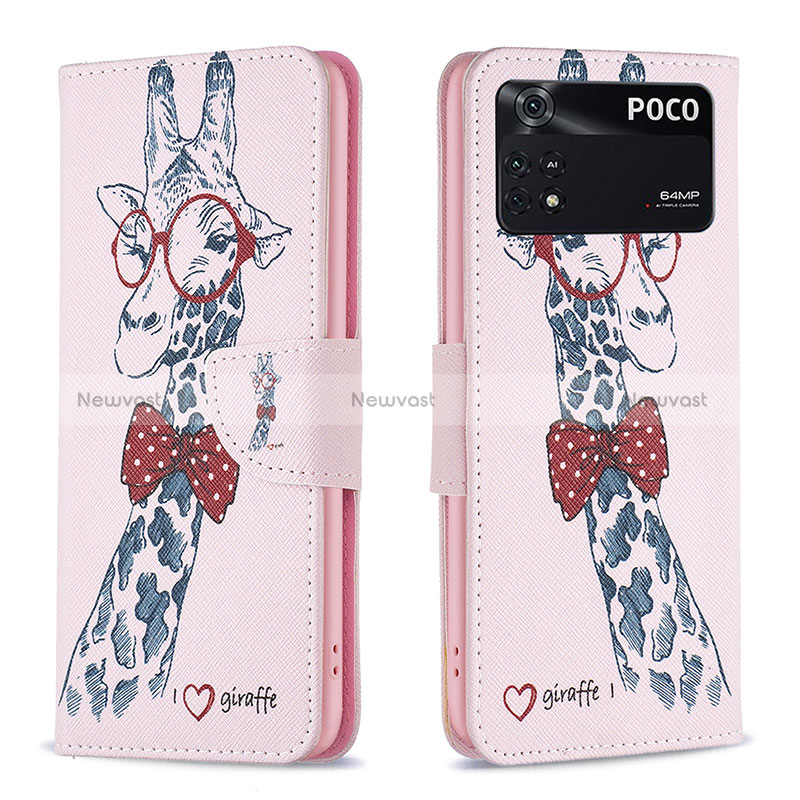 Leather Case Stands Fashionable Pattern Flip Cover Holder B01F for Xiaomi Poco M4 Pro 4G