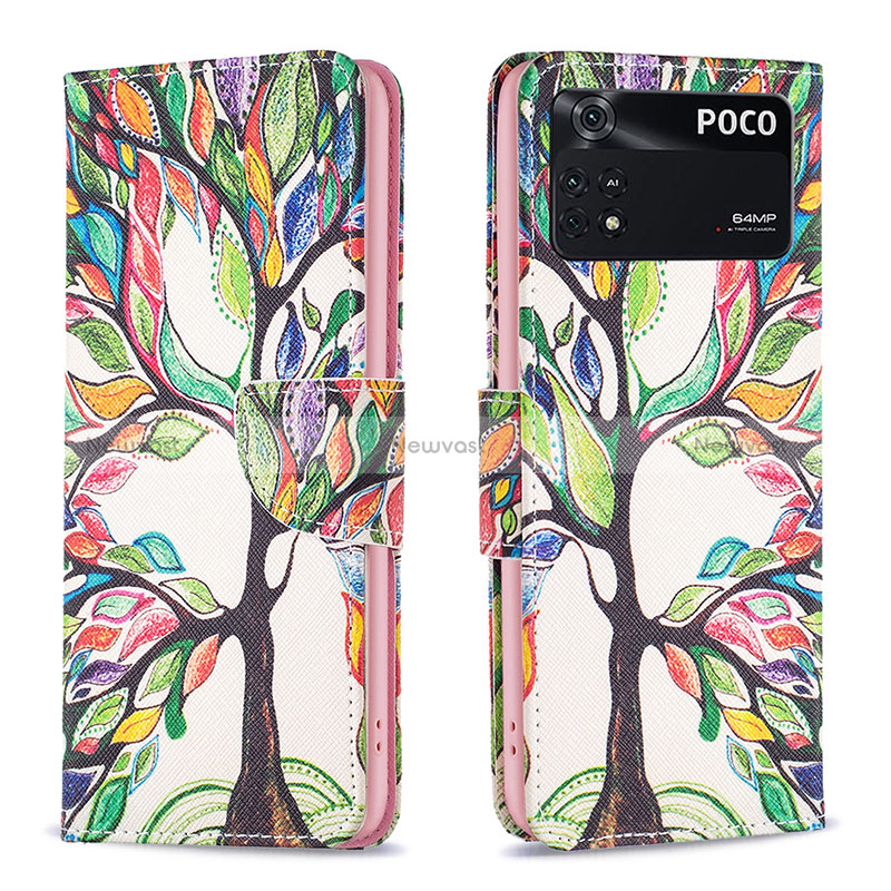 Leather Case Stands Fashionable Pattern Flip Cover Holder B01F for Xiaomi Poco M4 Pro 4G