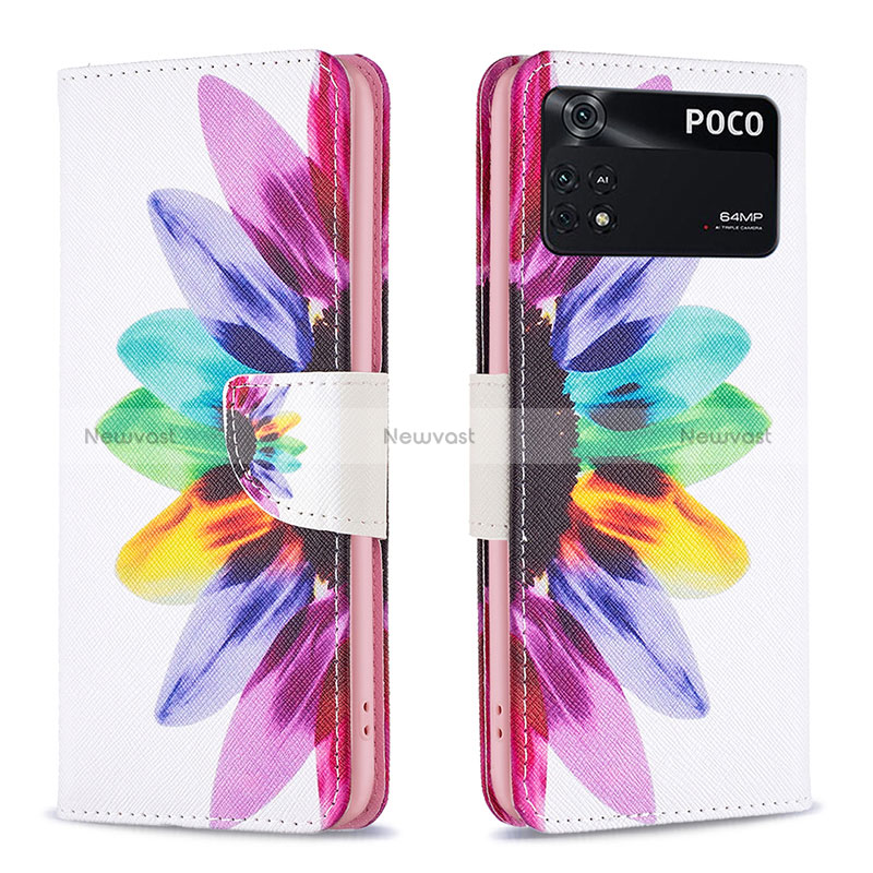 Leather Case Stands Fashionable Pattern Flip Cover Holder B01F for Xiaomi Poco M4 Pro 4G