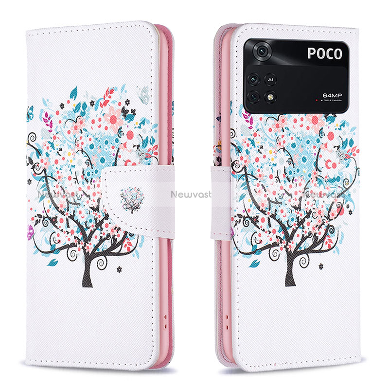 Leather Case Stands Fashionable Pattern Flip Cover Holder B01F for Xiaomi Poco M4 Pro 4G