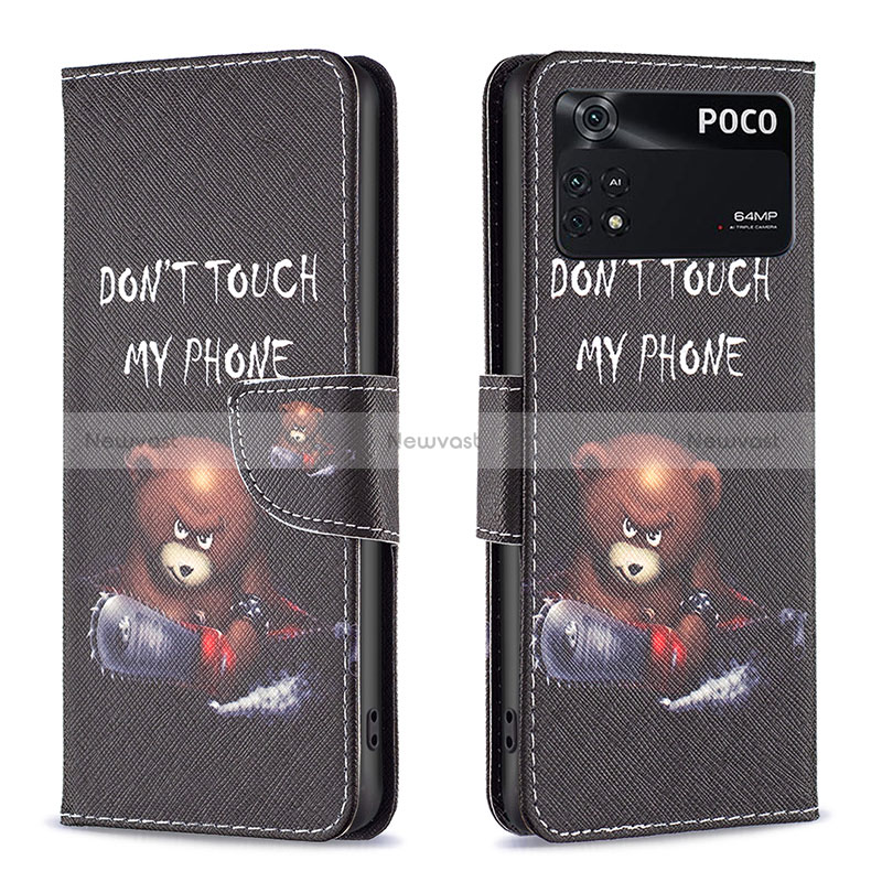 Leather Case Stands Fashionable Pattern Flip Cover Holder B01F for Xiaomi Poco M4 Pro 4G Dark Gray