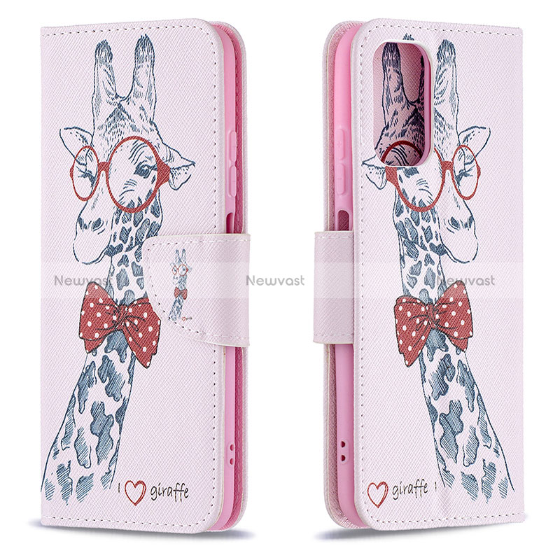 Leather Case Stands Fashionable Pattern Flip Cover Holder B01F for Xiaomi Poco M5S Pink