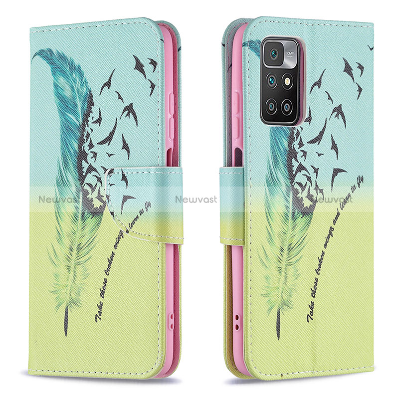 Leather Case Stands Fashionable Pattern Flip Cover Holder B01F for Xiaomi Redmi 10 (2022) Matcha Green