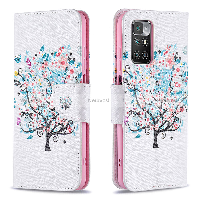 Leather Case Stands Fashionable Pattern Flip Cover Holder B01F for Xiaomi Redmi 10 (2022) White