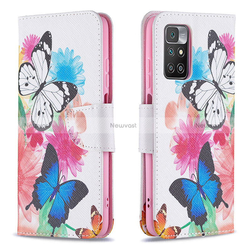 Leather Case Stands Fashionable Pattern Flip Cover Holder B01F for Xiaomi Redmi 10 4G Colorful