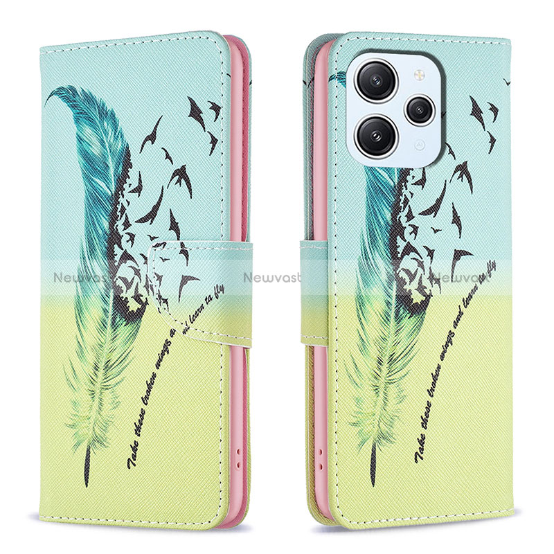 Leather Case Stands Fashionable Pattern Flip Cover Holder B01F for Xiaomi Redmi 12 4G