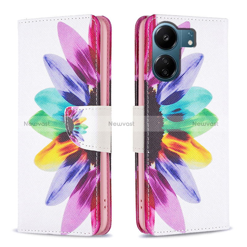 Leather Case Stands Fashionable Pattern Flip Cover Holder B01F for Xiaomi Redmi 13C