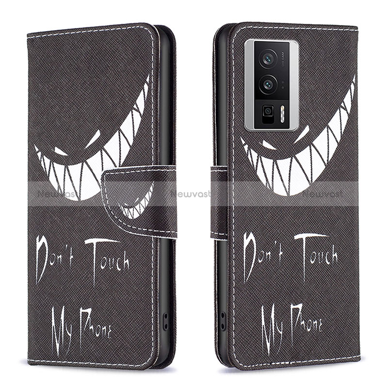 Leather Case Stands Fashionable Pattern Flip Cover Holder B01F for Xiaomi Redmi K60 5G Black