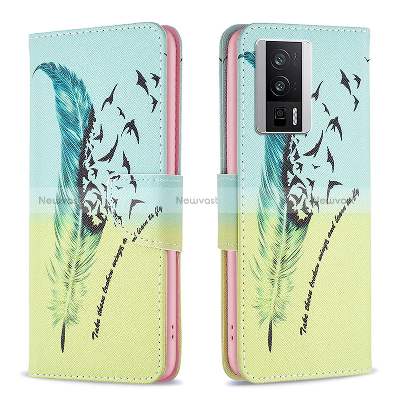 Leather Case Stands Fashionable Pattern Flip Cover Holder B01F for Xiaomi Redmi K60 5G Matcha Green