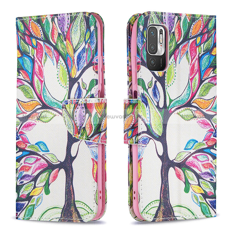 Leather Case Stands Fashionable Pattern Flip Cover Holder B01F for Xiaomi Redmi Note 10 5G Green