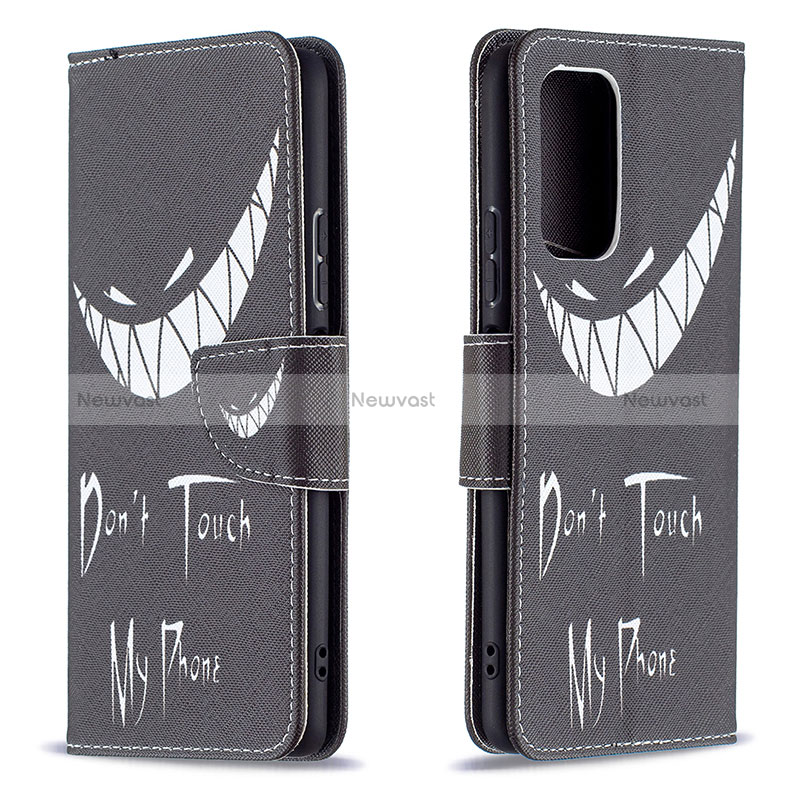 Leather Case Stands Fashionable Pattern Flip Cover Holder B01F for Xiaomi Redmi Note 10 Pro 4G Black