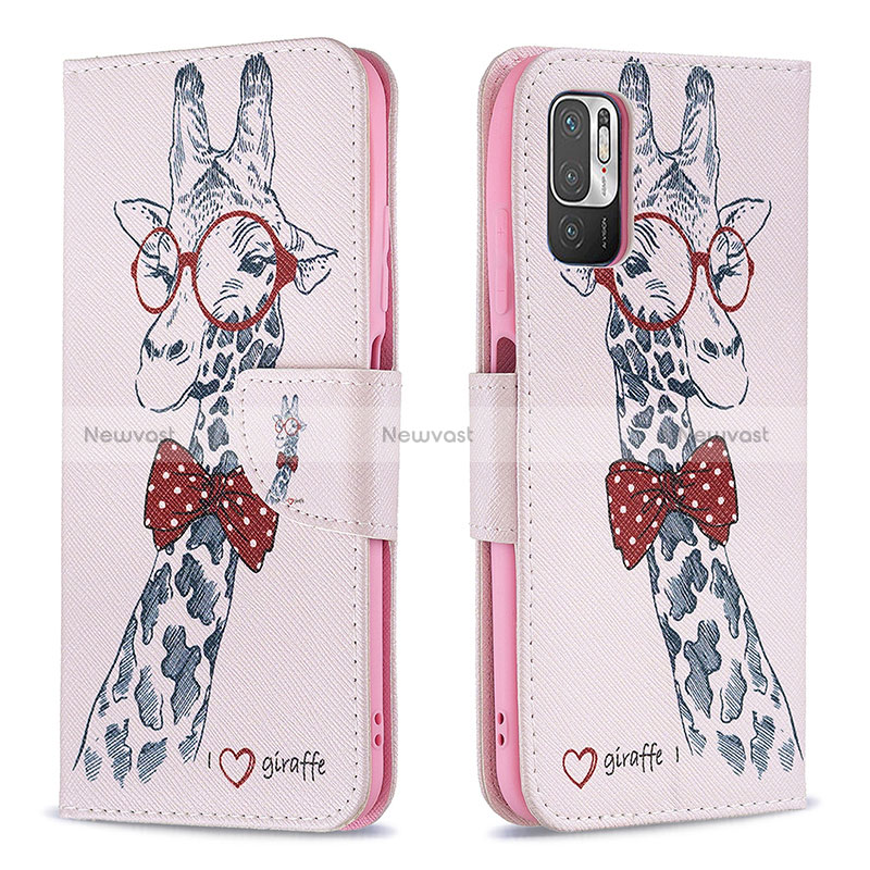 Leather Case Stands Fashionable Pattern Flip Cover Holder B01F for Xiaomi Redmi Note 10T 5G