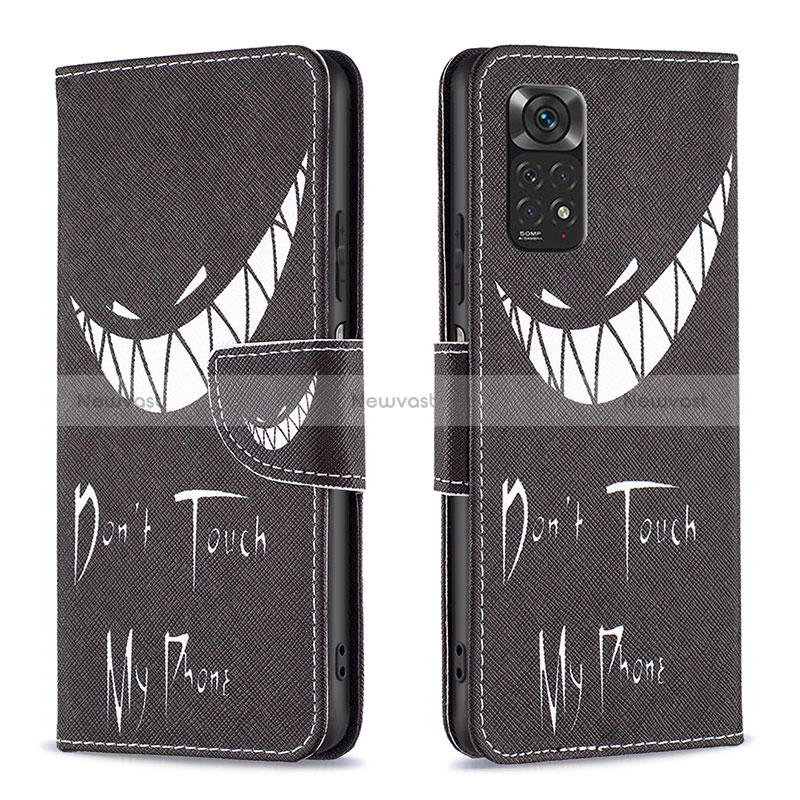 Leather Case Stands Fashionable Pattern Flip Cover Holder B01F for Xiaomi Redmi Note 11 4G (2022) Black