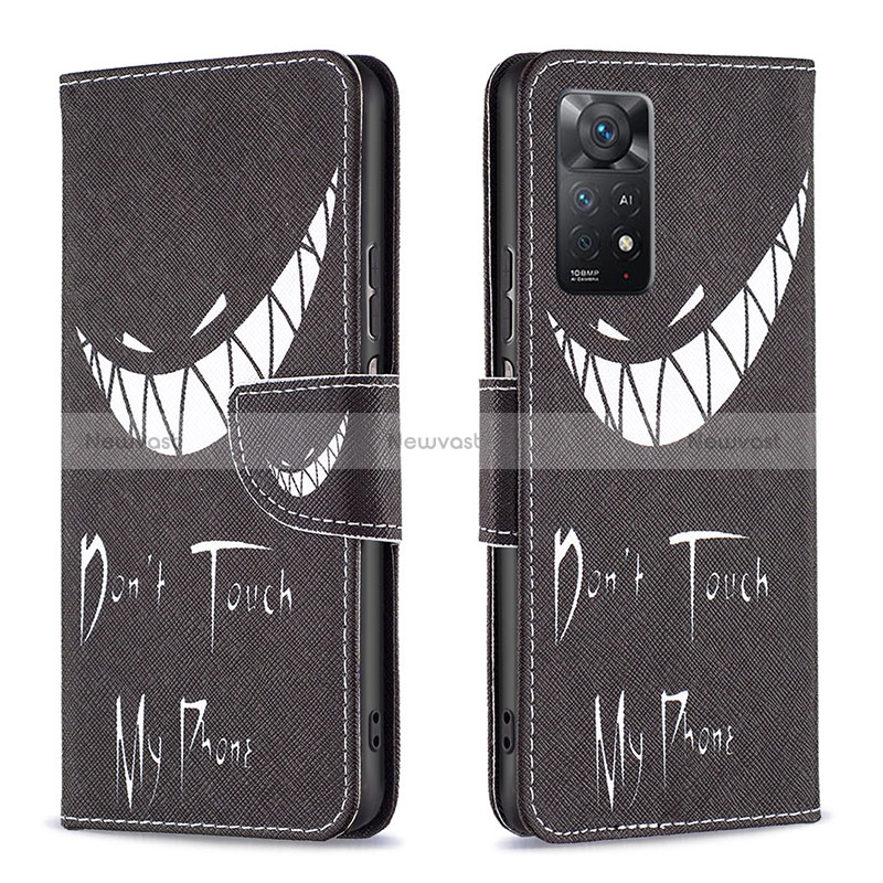 Leather Case Stands Fashionable Pattern Flip Cover Holder B01F for Xiaomi Redmi Note 11 Pro 4G Black