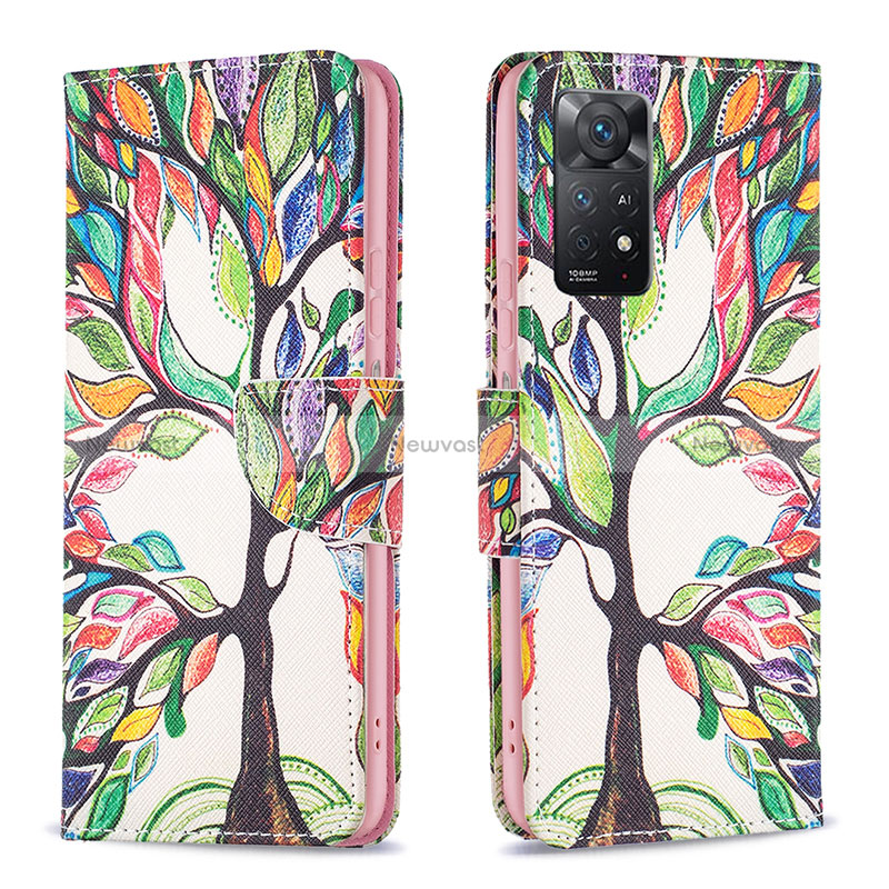 Leather Case Stands Fashionable Pattern Flip Cover Holder B01F for Xiaomi Redmi Note 11 Pro 4G Green