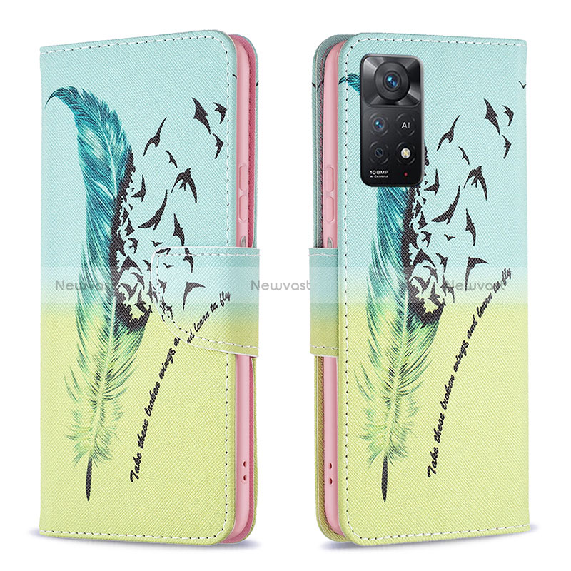 Leather Case Stands Fashionable Pattern Flip Cover Holder B01F for Xiaomi Redmi Note 11 Pro 4G Matcha Green