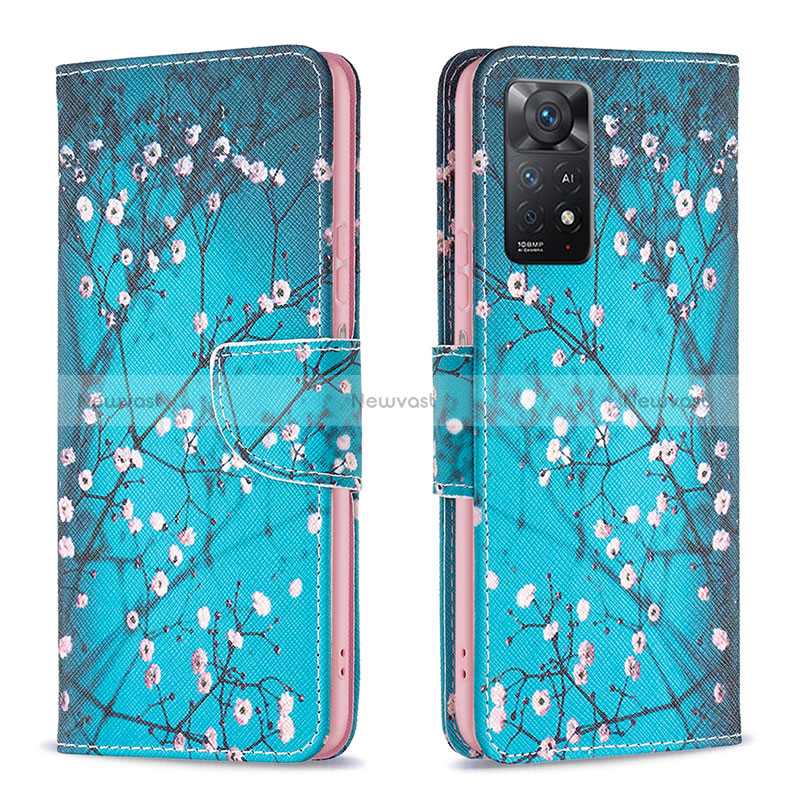 Leather Case Stands Fashionable Pattern Flip Cover Holder B01F for Xiaomi Redmi Note 11 Pro 5G Cyan