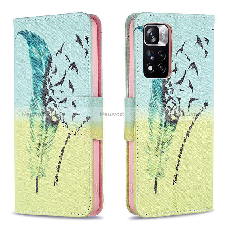 Leather Case Stands Fashionable Pattern Flip Cover Holder B01F for Xiaomi Redmi Note 11 Pro+ Plus 5G Matcha Green