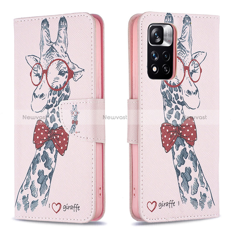 Leather Case Stands Fashionable Pattern Flip Cover Holder B01F for Xiaomi Redmi Note 11 Pro+ Plus 5G Pink