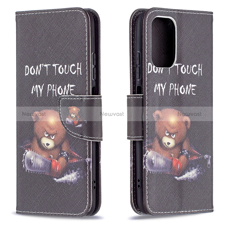 Leather Case Stands Fashionable Pattern Flip Cover Holder B01F for Xiaomi Redmi Note 11 SE India 4G Dark Gray